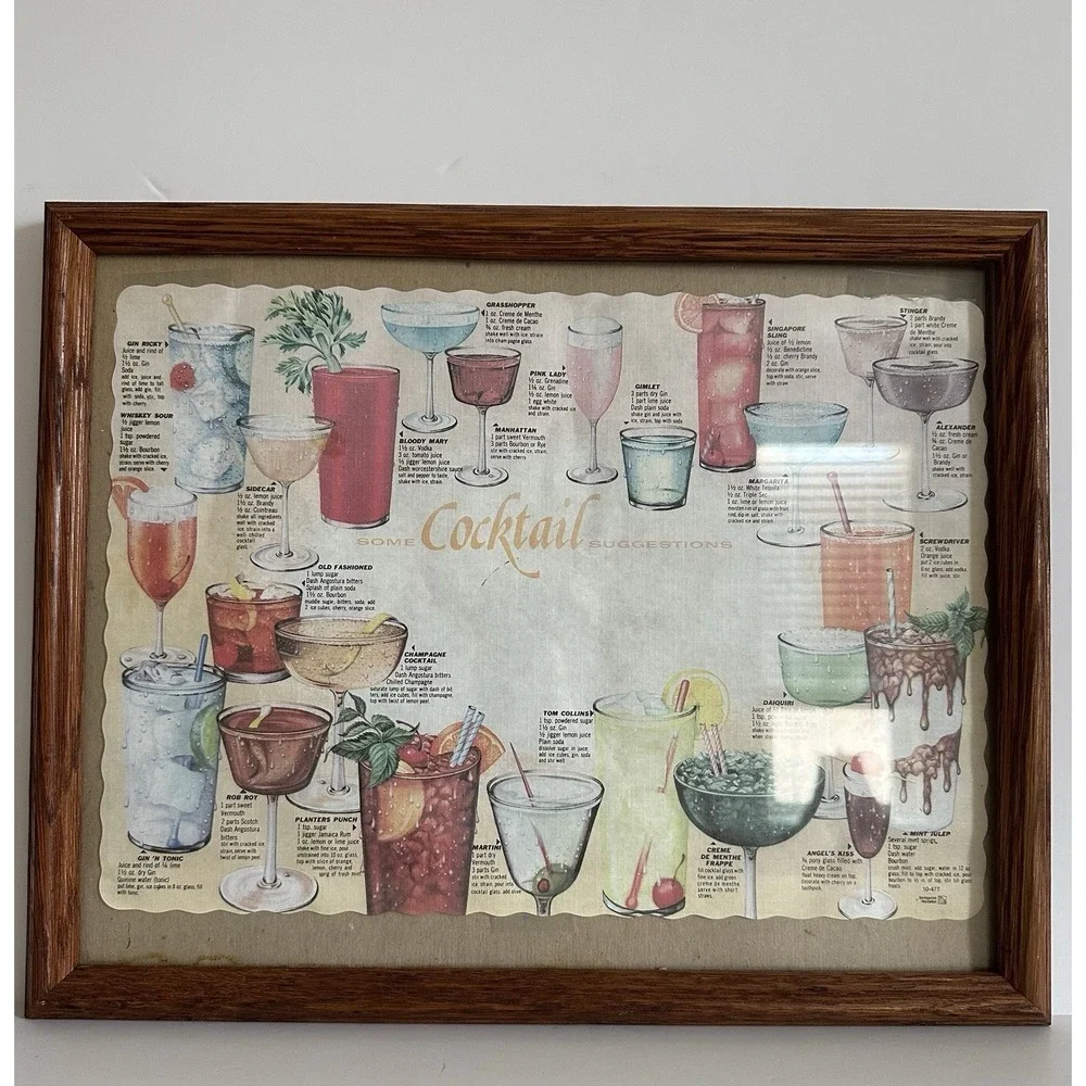 Vintage Paper Restaurant Placemat-  Cocktail Recipes